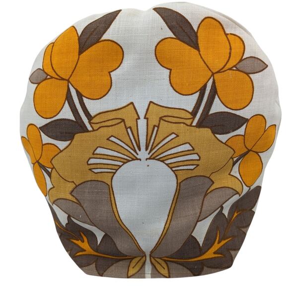 Vintage OLD BLEACH Irish Linen TEA COZY Funky Retro Mid Century ~ Poppy Pumpkin - Picture 7 of 9